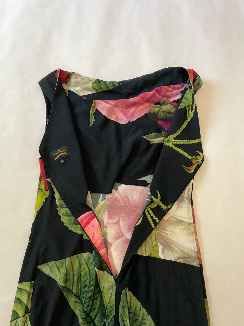 Vivienne Westwood Anglomania Black Floral Print Midi Cocktail Dress, Size US 10 - Picture 11 of 14